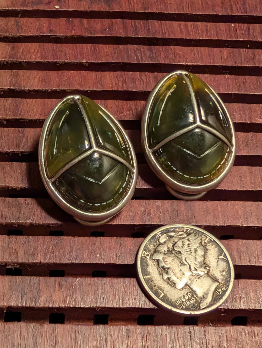 Vintage Green Stone Scarab Earrings Classic Olive Green Accessory